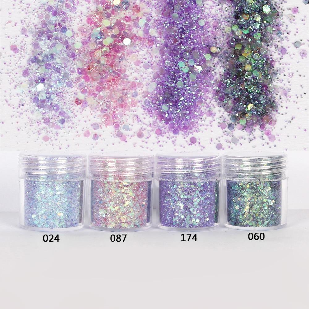 Nail Art 1 Jar/Box 10ml Nail Colorful Pink Purple Mix Nail Glitter Powder Sequins Powder For Nail Art Decoration 300 Colors 4-60