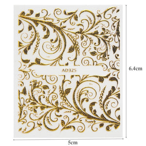 20Sheets Gold 3d Nail Art Stickers Hollow Decals Mixed Designs Adhesive Flower Nail Tips Decorations Salon Accessory LAAD301-326