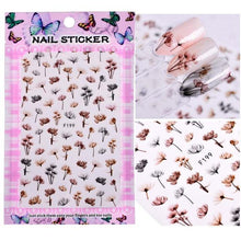 Load image into Gallery viewer, 1 Sheet Embossed 3D Nail Stickers Blooming Flower 3D Nail Art Stickers Decals Adhesive Manicure Nail Art Tips Decoration SAF199