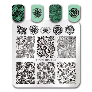 BORN PRETTY Square Nail Art Stamp Template Flower Vine Rose Leaves Floral Image Pattern Printing Plate for Manicure Stencil 6cm